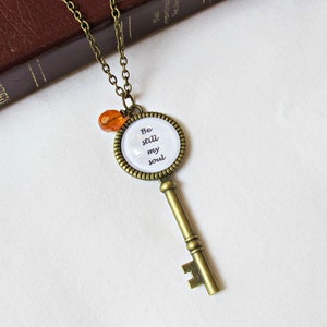 Christian Hymn Necklace Skeleton Key Quote Inspirational Jewellery Be Still My Soul How Great Thou Art Blessed Assurance Thou My Vision image 3