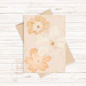 Cartão Floral em Branco | Cartão Floral Estético em Branco Laranja e Branco