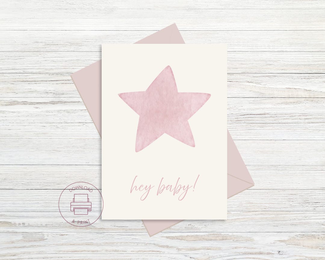 Pink Star Baby Shower Card: Greeting Card for Newborn Girls (digital ...