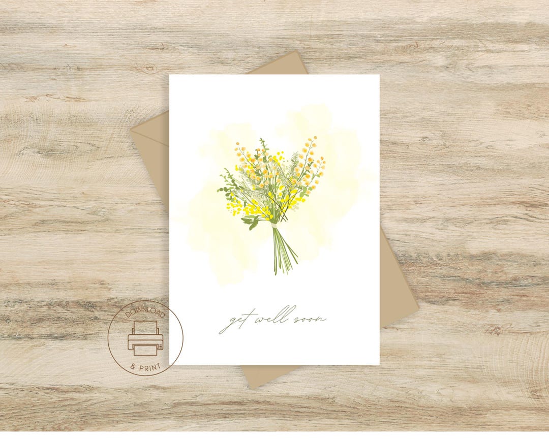 Floral Get Well Soon Greeting Card | 5x7 Simplistic Yellow Floral ...