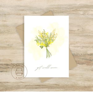 Biglietto di auguri floreale per pronta guarigione / Biglietto di auguri con bouquet floreale giallo semplice 5x7