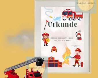 Feuerwehr Urkunde Kindergeburtstag | Schatzsuche Teilnahmeurkunde | Feuerwehr Party Deko | Gastgeschenk Kinder | Sofort Drucken Download PDF