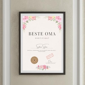 Gepersonaliseerd | Certificaat- Beste Oma| Cadeau, zwangerschapsaankondiging, Kerstmis, verjaardag, omacertificaat, last-minute cadeau
