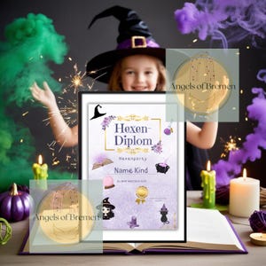 Diplom Kindergeburtstag Hexenparty| Hexen Party | Motto Hexen Geburtstag | Schatzsuche Urkunde Kinder | Mitgabe Geburtstagsgäste | Digital