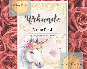 Unicorn Birthday Certificate for Children 2 | Horses | Unicorn Party | Treasure Hunt Participation Certificate for Children | Party Favor Ideas | Girls' Birthday