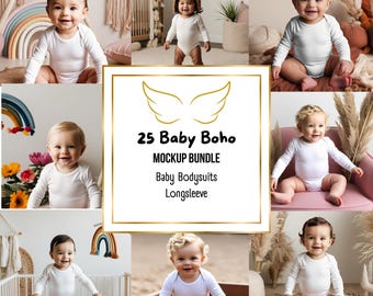 25 Baby bodysuits white | Onesie Mockups Baby | Mockup | Stock Photos| Toddler Long Sleeve | Onesie | Bundle Boho Baby Mockup | Bundle Mix