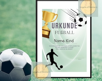 Fußball Urkunde Kindergeburtstag | Teilnahmeurkunde Kinder | Fußball Party Deko | Gastgeschenk | Siegerurkunde Turnier | Digital Download