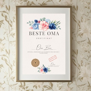 Gepersonaliseerd | Certificaat- Beste Oma| Cadeau, zwangerschapsaankondiging, Kerstmis, verjaardag, omacertificaat, last-minute cadeau