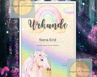 Unicorn Birthday Certificate for Children 3 | Horses | Unicorn Party | Treasure Hunt | Children's Participation Certificate | Ideas for Guest Gifts | Girl's Birthday