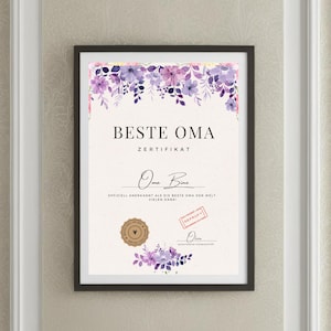 Personalizado | Certificado- Mejor abuela| Regalo, anuncio de embarazo, Navidad, cumpleaños, certificado de abuela, regalo de última hora