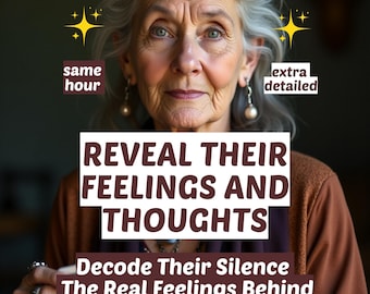 May include: An older woman with gray hair and pearl earrings is the focus. Text overlay reads "REVEAL THEIR FEELINGS AND THOUGHTS" and "Decode Their Silence The Real Feelings Behind Every Glance."