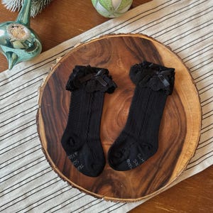 二重構造の黒レースニーハイソックス l 女児用ニーハイソックス l 幼児用ニーハイソックス