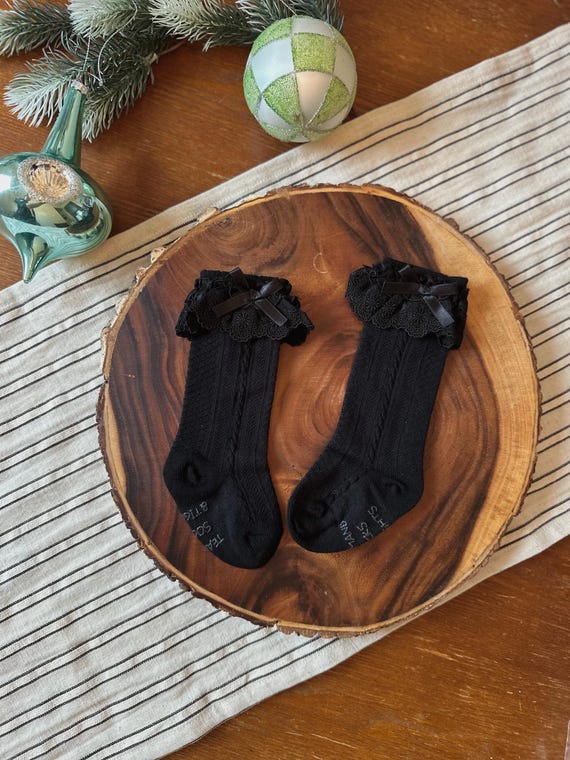 Double Layered Black Lace Knee High Socks L Baby Girl Knee High