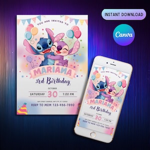 Faire-part d'anniversaire au point modifiable, Digital Stitch Evite, faire-parts de fête faciles à modifier, faire-part numérique pour enfants, téléchargement sur toile