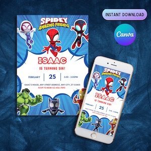 Editable Spidey Birthday Invitation: Kids Party Template (Canva)