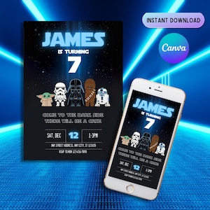 Star Wars Birthday Invitation: Editable Canva Template