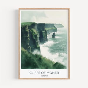 Cliffs of Moher Reiseplakat | Irland Küstenwand Dekor | Robuste Küste Digitaldruck | Gelassener irischer Reise-Druck