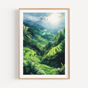 Bali Wall Art – Watercolor Travel Poster for Home Decor | Iconic Indonesia Landscape Art Print | Bali Room Decor and Gift