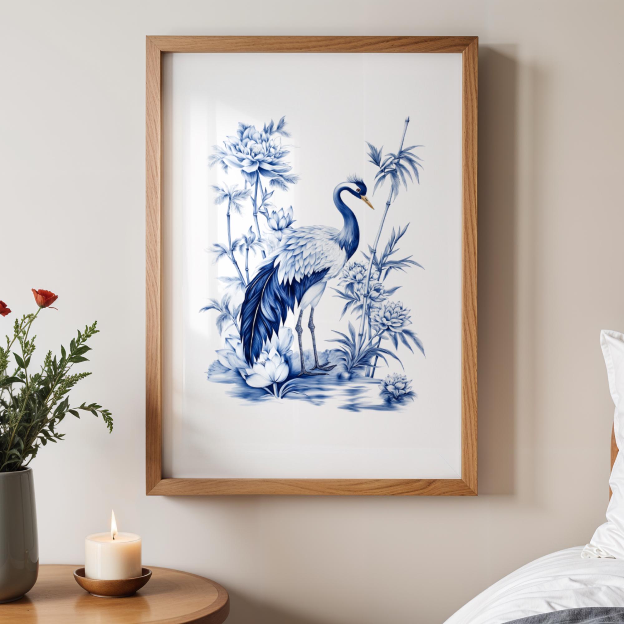 KSDUT Wandkunst-Set Mit Blauen Blumen – 4 Ungerahmte Poster Im Chinoiserie-Stil (20,3 X 25,4 Cm) Für Schlafzimmer, Wohnzimmer Oder Büro
