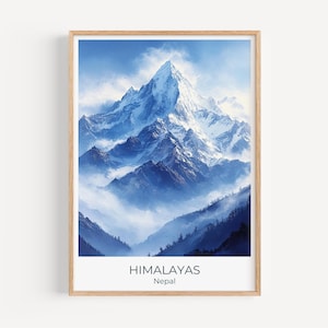 Mount Everest Poster | Himalayas Travel Art | Nepal Wall Decor | Snow Peaks Print | High-Altitude Hiking Adventure Art for Home & Gift