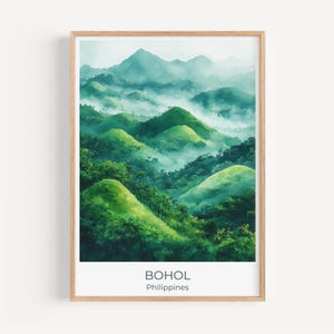 Bohol Reise Poster | Chocolate Hills Aquarell Kunst | Tropisches Asien Wand-Dekor & Landschafts-Druck der Philippinen | Einzigartiges Geschenk für Zuhause