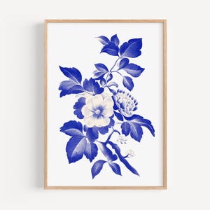 Blue and White Chinoiserie Flower Print | Chinoiserie Wall Art | Floral Design | Botanical Art | Home Decor | Coastal Decor