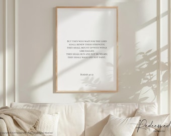 Jesaja 40:31 bijbelvers muurkunst | Christelijke schriftafdruk | Aanmoediging en kracht Bijbeltekst | Minimalistische woondecoratie met schriftteksten
