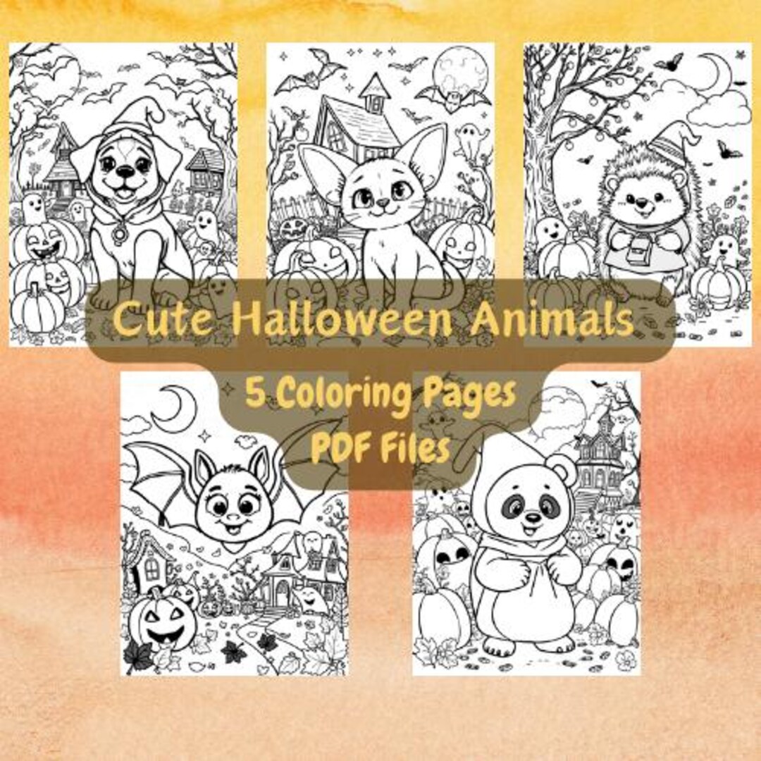 Cute Halloween Animals Coloring Pages 5 Printable Pdfs Etsy