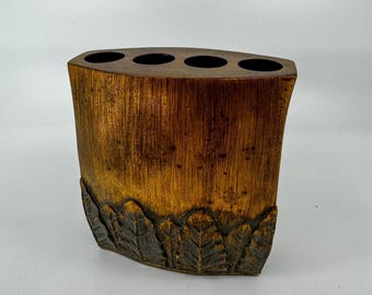 Vintage Croscill Sultan Bathroom Toothbrush Holder, Individually Painted Composite Elegant Bronze with Leaf Pattern, 4.5&quot; Tall
