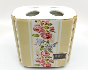 Vintage Croscill Princess Bathroom Toothbrush Holder, Individually Painted Floral Design