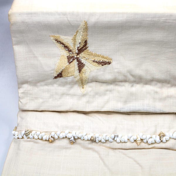 Cortina de ducha vintage con bordado Croscill Atlantis, nueva tela, 183 x 190 cm, decoración de conchas marinas
