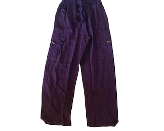Dark Purple 100% Cotton Handmade in Nepal Sold Purple One-Color Pants - Lounge Casual Festival and Everyday Pants - Comfy Soft Cotton