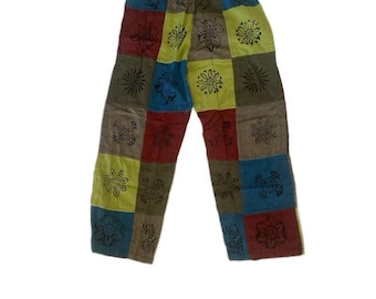 Festival Hippie Patchwork Pants - Handmade 100% Cotton Multicolored Boho Pants - Colorful Casual Lounge Patchwork Pants Made in Nepal