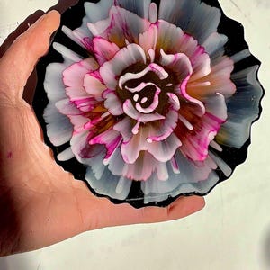 Agate Floral Resin Coasters- 4 pc- Black Drink Mats for Desktop-Decorative Spring Accent- Functional Decor- Flower Accents for Home- For Mom