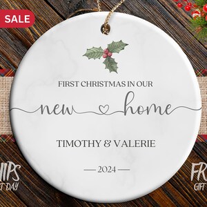 Our First Christmas in Our New Home Ornament with Name and Date - Our 1st Christmas Married Ornament 2024 - Christmas Wedding Gift Keepsakes