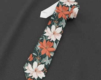 Floral Necktie, Elegant Flower Print Tie for Men, Classic Botanical Pattern Necktie