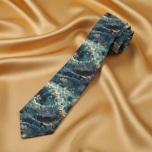 Ocean Wave Polyester Necktie: Beach Wedding Nautical Tie