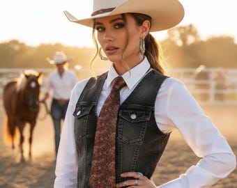 Corbata con aspecto de cuero repujado, corbata vaquera del oeste, corbata marrón con estampado de cuero repujado, regalo rústico para padrinos de boda, corbata para boda campestre