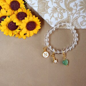 Pulsera de cuarzo de cristal personalizada, regalo para ella, San Valentín, cuentas facetadas únicas, dijes chapados en oro, regalo para el Día de la Madre.