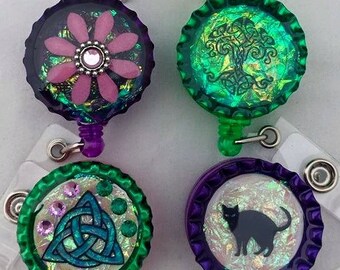 Faux Dichro sparkly resin retractable badge reels, ID card holders