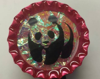 Panda Bear faux dichro badge reel, ID card holder