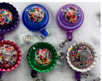 SPRINKLES!!! Decorative resin sprinkles retractable badge reels, id card holders