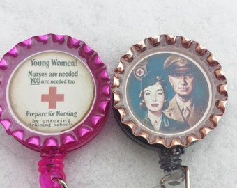 Vintage Red Cross nursing retractable id card badge reels