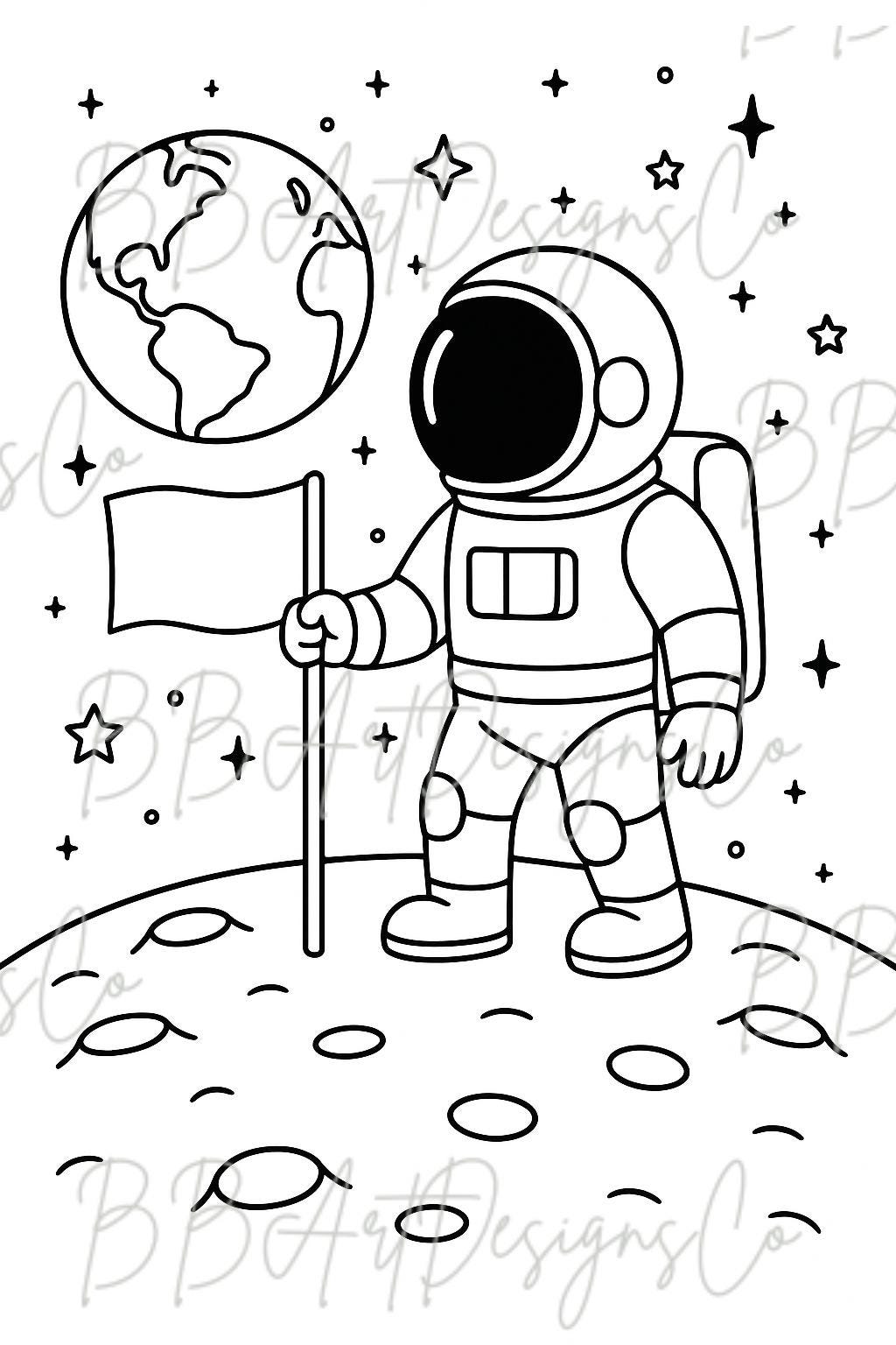 Space Coloring Pages: Astronaut, Rocket, Galaxy (PDF) - Etsy