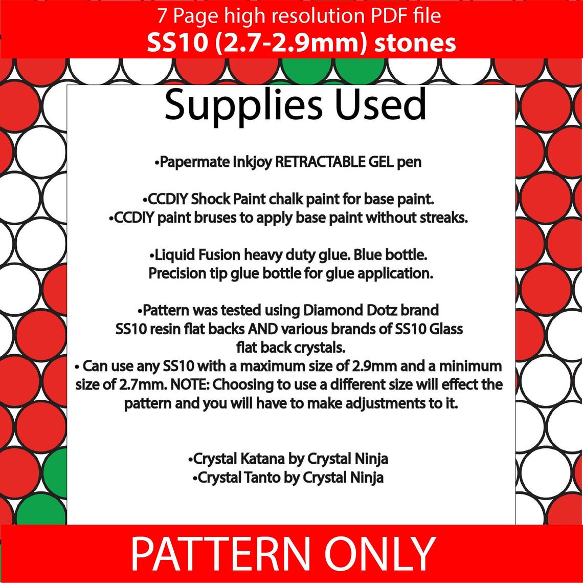 One Rhinestone Pdf Mint Candy Cane Bling Pen Template: SS10 Rhinestone Pattern (PDF) - Etsy