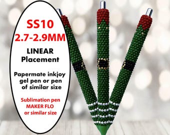 Plantilla para bolígrafo con diseño de duende navideño: Patrón de diamantes de imitación SS10 (PDF)