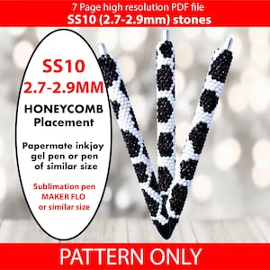 Könnte beinhalten: Drei Stifte mit schwarz-weißem Wabenmuster. Das Bild enthält den Text "SS10 2.7-2.9MM HONEYCOMB Placement" und "PATTERN ONLY". Die Stifte sind für Papermate inkjoy Gelstifte oder ähnliche Größen konzipiert.
