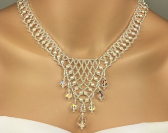 OOAK Swarovski Bridal Statement Ketting | Beaded Pearl Teardrop Crystal Bruids ketting | Grote dramatische slabbetje unieke vintage stijl bruiloft