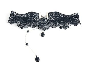 Black Lace Choker With Backdrop | Goth Bridal Jewelry | Back Necklace | Victorian Lace Necklace | Venice Lace | Black Lace Necklace | Gothic