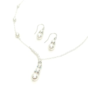 Asymmetrical Necklace | Pearl Bridal Jewelry With Backdrop | Sterling Silver Pearl Y Necklace | Wedding Gift for Bride | Formal | Celeste